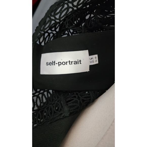 Self Portrait Long Maxi Dress Guipure Lace Up Split Front Black Size 2 - Picture 9 of 11